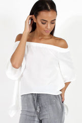 White Bardot Split Back Dipped Hem Top - Cici-Tops
