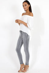 White Bardot Split Back Dipped Hem Top - Cici-Tops