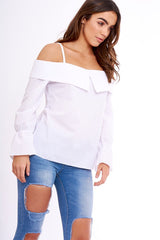 White Bardot Strappy Bell Sleeve Top - Kandice-Tops
