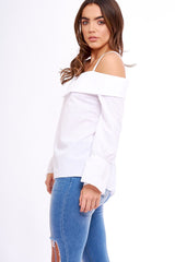 White Bardot Strappy Bell Sleeve Top - Kandice-Tops