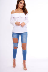 White Bardot Strappy Bell Sleeve Top - Kandice-Tops
