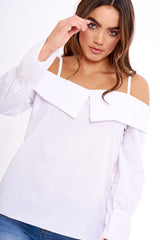 White Bardot Strappy Bell Sleeve Top - Kandice-Tops