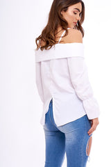 White Bardot Strappy Bell Sleeve Top - Kandice-Tops