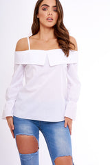 White Bardot Strappy Bell Sleeve Top - Kandice-Tops