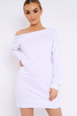 White Bardot Sweater Dress - Ariel-Dresses