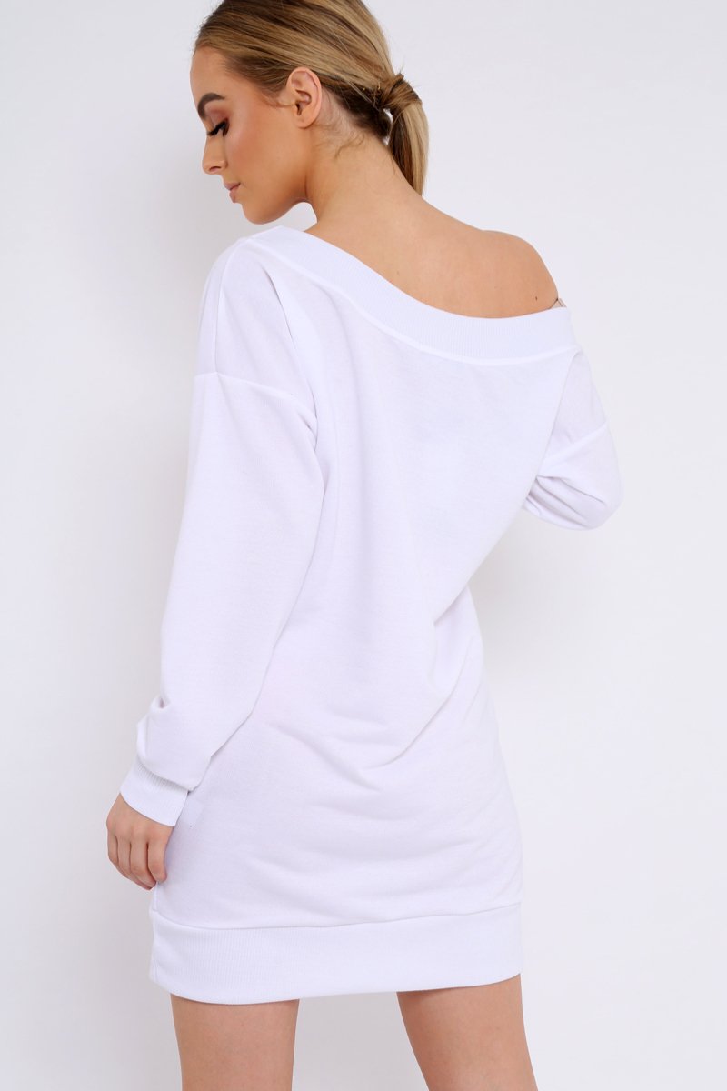 White Bardot Sweater Dress - Ariel-Dresses