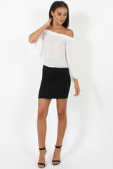 White Bardot Three Quarter Bell Sleeve Crop- Chantelle-Crop Tops