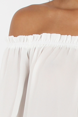 White Bardot Three Quarter Bell Sleeve Crop- Chantelle-Crop Tops