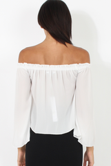White Bardot Three Quarter Bell Sleeve Crop- Chantelle-Crop Tops
