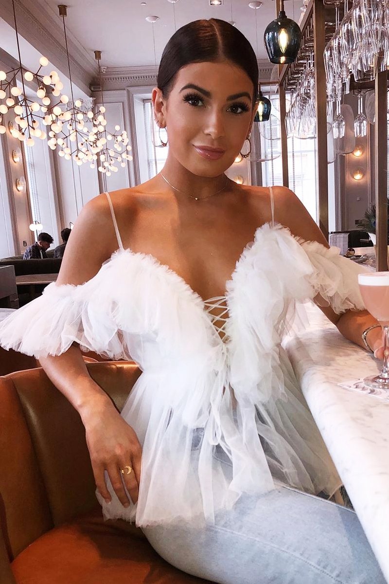 White Bardot Tie Front Tulle Top - Jax-Tops