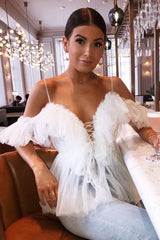 White Bardot Tie Front Tulle Top - Jax-Tops