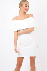 White Bardot Tie Up Eyelet Dress - Myra-Dresses