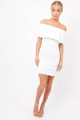 White Bardot Tie Up Eyelet Dress - Myra-Dresses