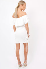 White Bardot Tie Up Eyelet Dress - Myra-Dresses