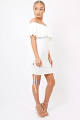 White Bardot Tie Up Eyelet Dress - Myra-Dresses