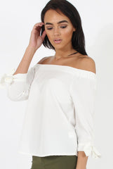 White Bardot Top - Bailey-Tops