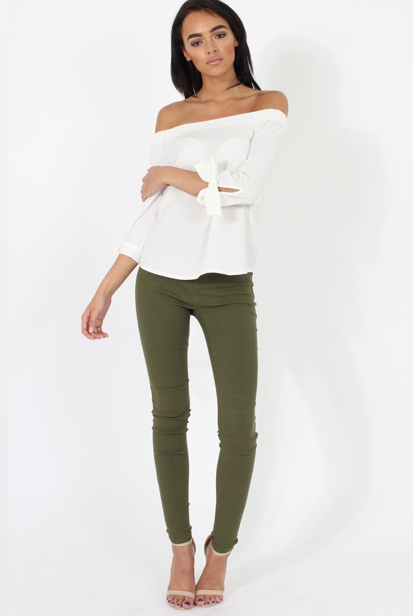 White Bardot Top - Bailey-Tops