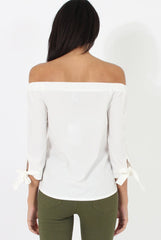 White Bardot Top - Bailey-Tops