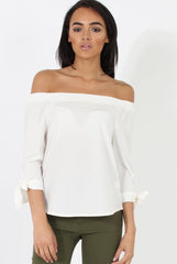 White Bardot Top - Bailey-Tops
