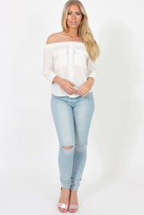 White Bardot Top - Martie-Tops