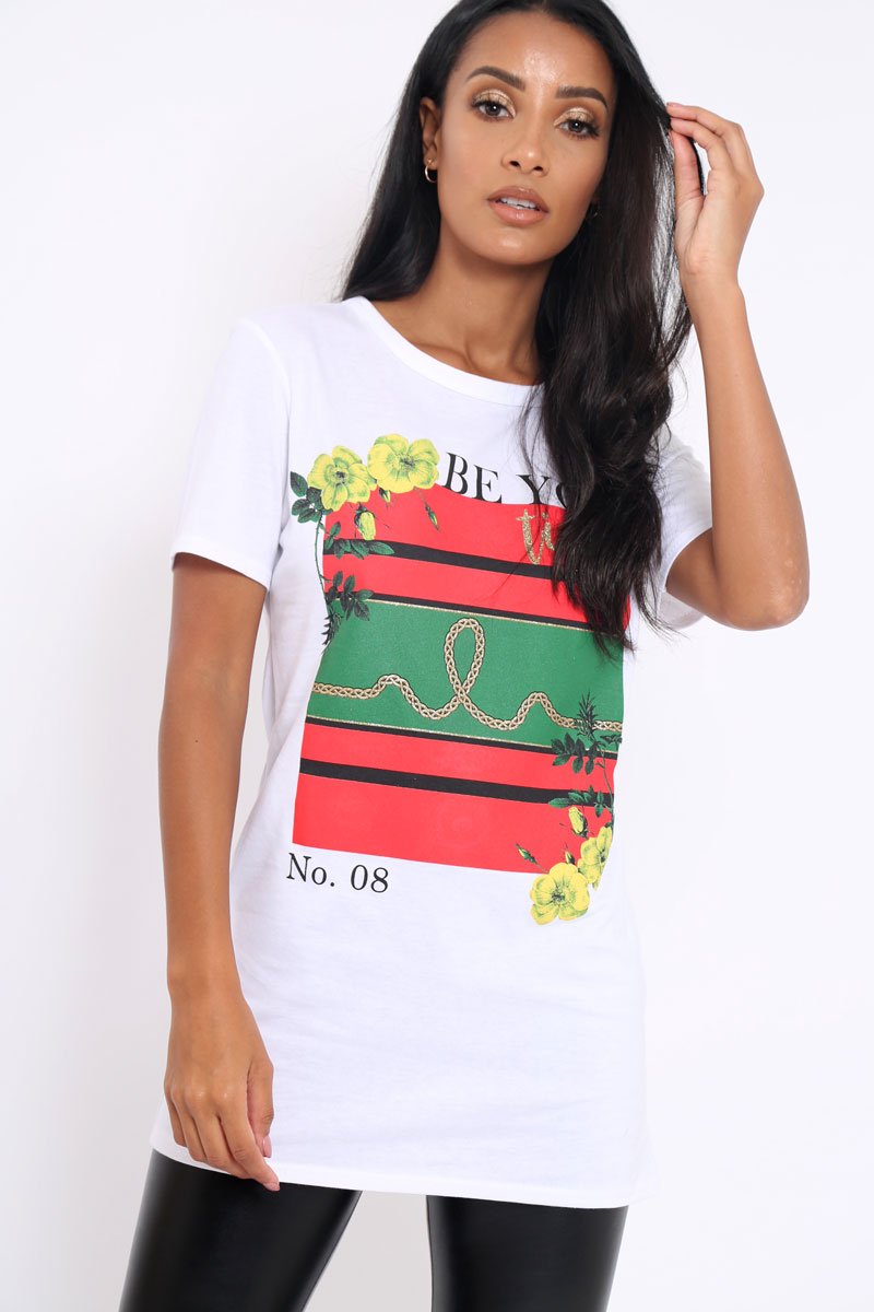 White Be You Slogan T-shirt - Jackie-Tops