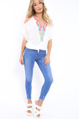 White Beaded Sheer Cold Shoulder Top - Brielle-Tops