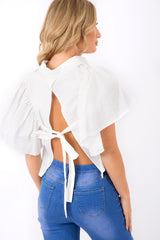 White Bell Sleeve Open Back Shirt - Piper-Shirts