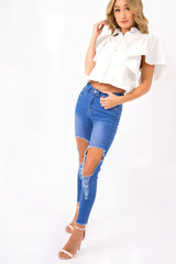 White Bell Sleeve Open Back Shirt - Piper-Shirts