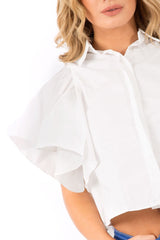 White Bell Sleeve Open Back Shirt - Piper-Shirts