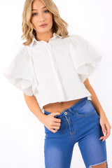 White Bell Sleeve Open Back Shirt - Piper-Shirts