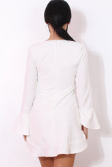 White Bell Sleeve Shift Dress-Caroline-Dresses