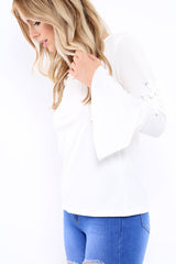 White Bell Sleeved Top with Lace up Detail - Fate-Tops