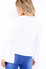 White Bell Sleeved Top with Lace up Detail - Fate-Tops
