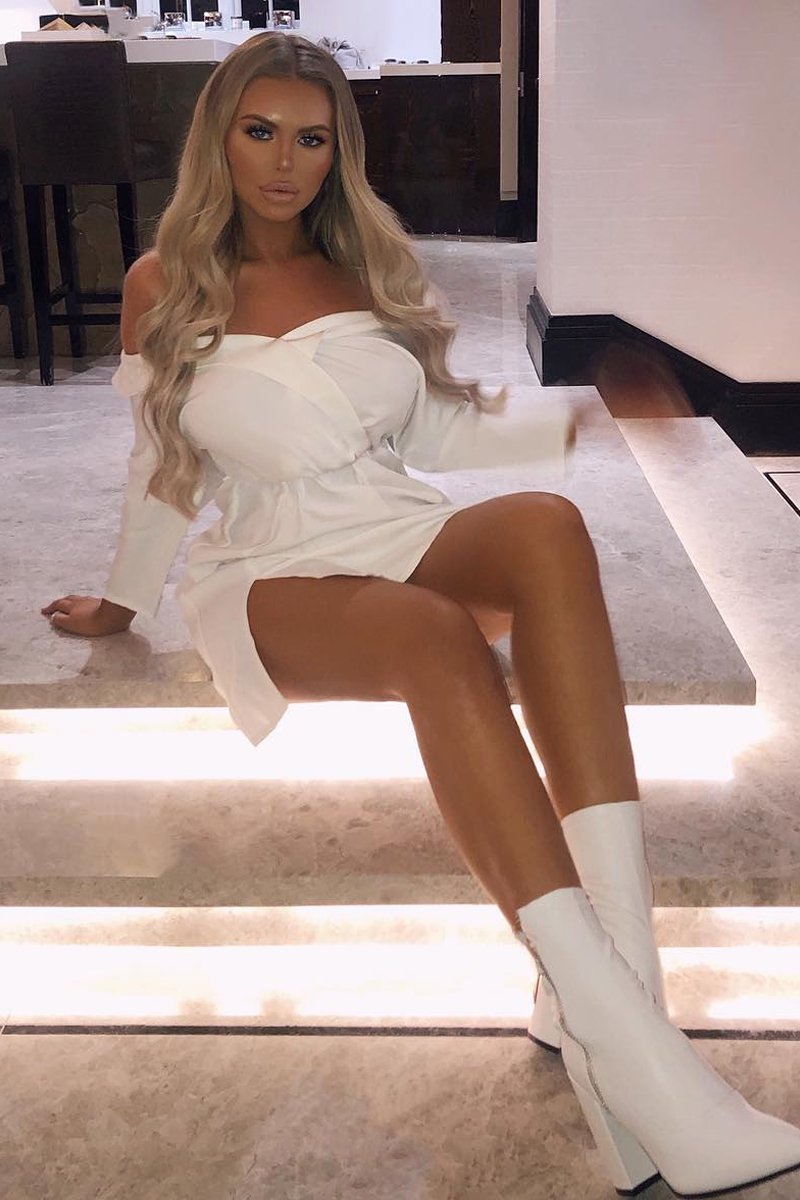 White Belted Bardot Skater Dress - Jencie-Dresses