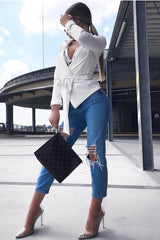 White Belted Blazer - Kenna-Blazers