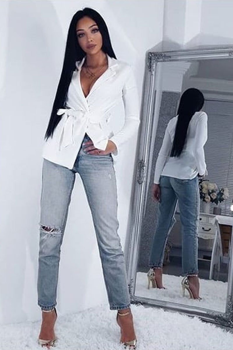 White Belted Blazer - Kenna-Blazers