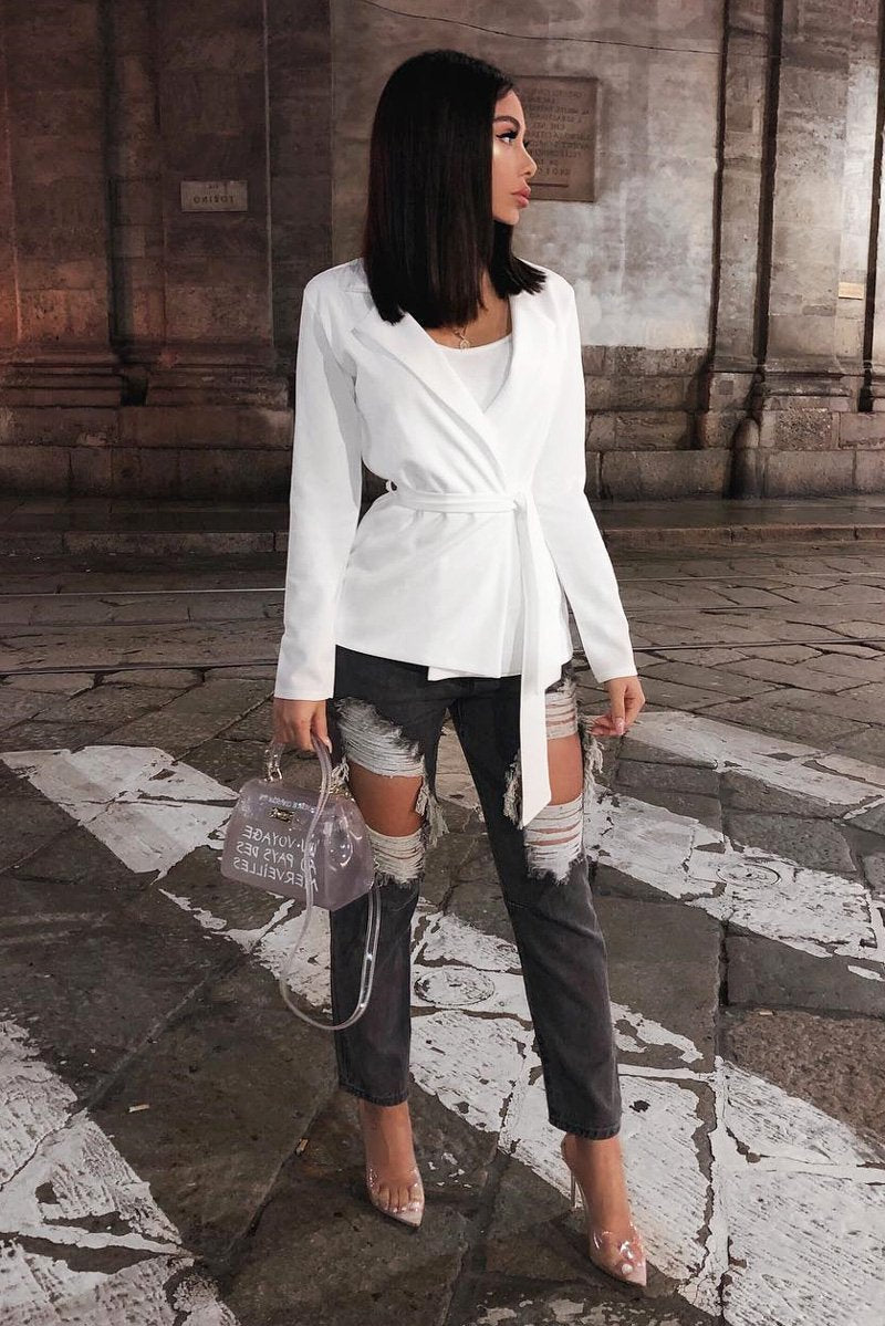 White Belted Blazer - Kenna-Blazers