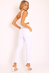 White Belted Tapered Peg Trousers - Jessika-Trousers