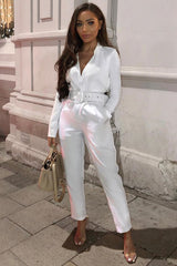 White Belted Tapered Peg Trousers - Jessika-Trousers