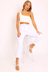 White Belted Tapered Peg Trousers - Jessika-Trousers