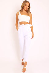 White Belted Tapered Peg Trousers - Jessika-Trousers