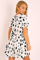 White Black Cow Print Tiered Smock Dress - Makensi-Dresses