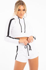 White Black Cropped Hoodie and Shorts Co-ord - Kya-Co-ords