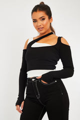 White Black Cut Out Panel Crop Top - Crissy-Tops