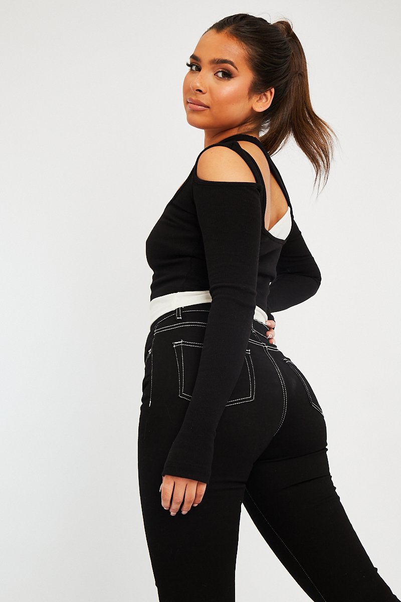 White Black Cut Out Panel Crop Top - Crissy-Tops