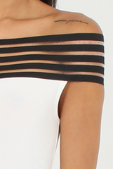 White & Black Elasticated Bardot BodySuit - Jill-Bodysuits