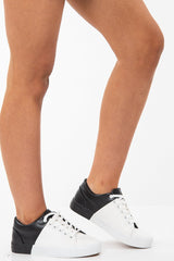 White Black Faux Leather Colour Block Trainers - Rissie-Trainers