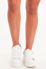 White Black Faux Suede Insert Chunky Sole Trainers - Yuki-Trainers