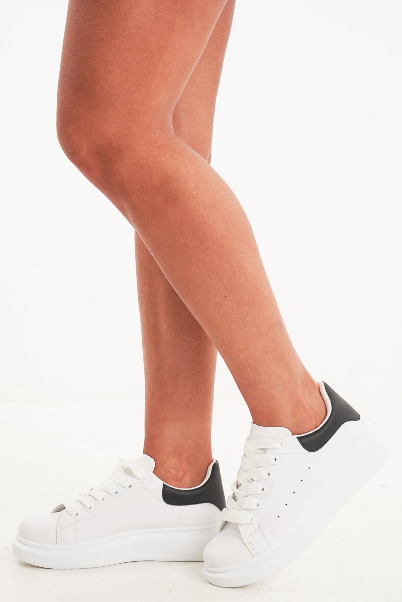 White Black Faux Suede Insert Chunky Sole Trainers - Yuki-Trainers