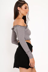 White Black Nude Stripe Hem Top - Forever-Crop Tops